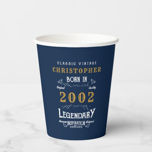 21歳の誕生日2002生まれ名前の追加凡例ブルー金ゴールド 紙コップ (裏面)