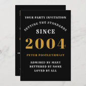 21歳の誕生日2004ブラック金ゴールドパーソナライズされたfor Him 招待状 (正面/裏面)