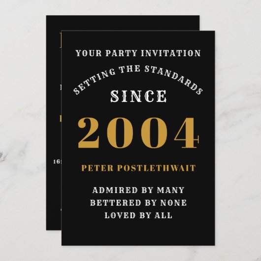 21歳の誕生日2004ブラック金ゴールドパーソナライズされたfor Him 招待状 (正面/裏面)