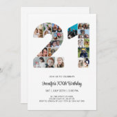 21歳の誕生日21カスタム歳フォトコラージュ 招待状 (正面/裏面)