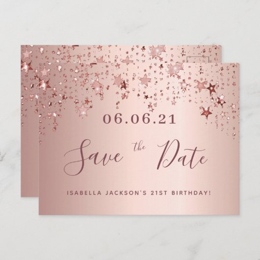 21歳の誕生日21バラ金ゴールド星の日付を保存 ポストカード (正面/裏面)