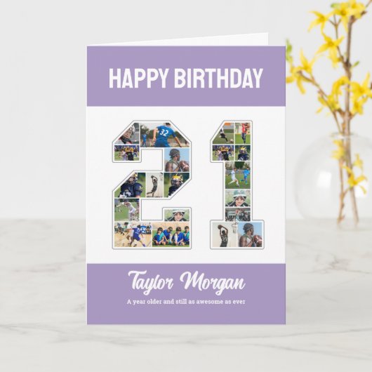 21歳の誕生日21フォトコラージュ カード (黄色い花)