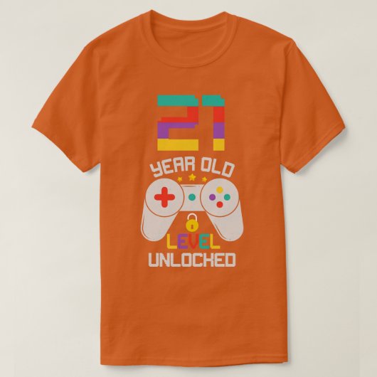 21歳の誕生日21歳レベルのアンロック日ゲーム Tシャツ (デザイン正面)