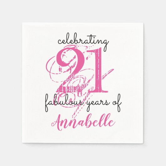 21歳の誕生日21素晴らしい年ピンクの紙ナプキンス スタンダードカクテルナプキン (正面)