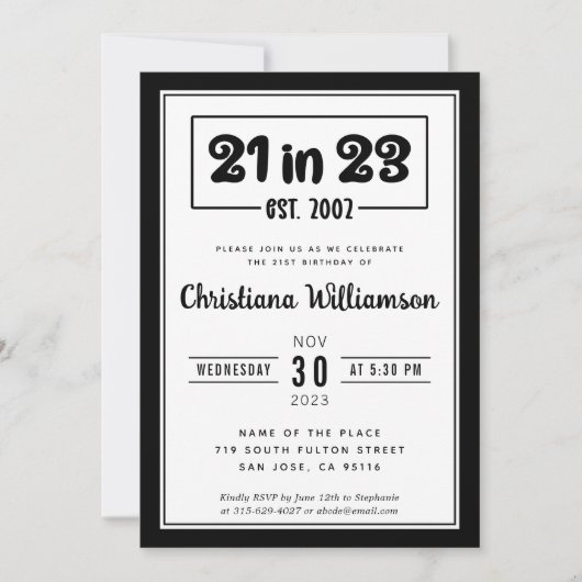 21歳の誕生日21誕生日 招待状 (正面)