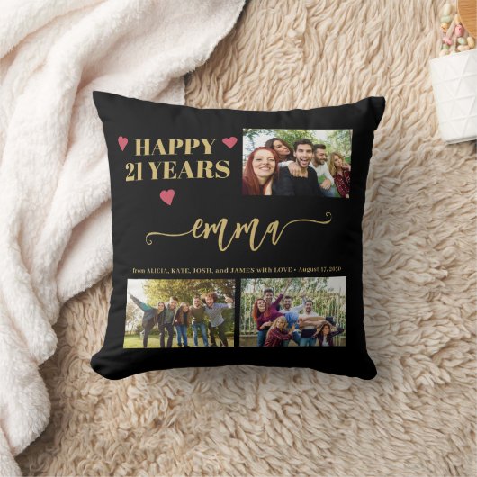 21歳の誕生日3写真コラージュ名のスクリプトモダン クッション (ブランケット)