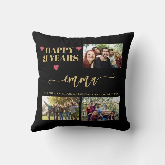 21歳の誕生日3写真コラージュ名のスクリプトモダン クッション (裏面)