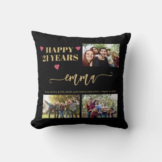 21歳の誕生日3写真コラージュ名のスクリプトモダン クッション (正面)
