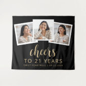 21歳の誕生日3 – フォト金ゴールドスクリプト応援ブラック タペストリー (正面(横))