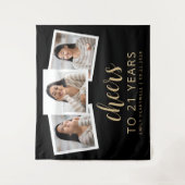 21歳の誕生日3 – フォト金ゴールドスクリプト応援ブラック タペストリー (正面)