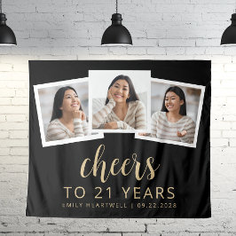 21歳の誕生日3 – フォト金ゴールドスクリプト応援ブラック タペストリー