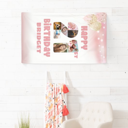 21歳の誕生日7フォトコラージュ番号バラ金ゴールド 横断幕 (インサイチュ)