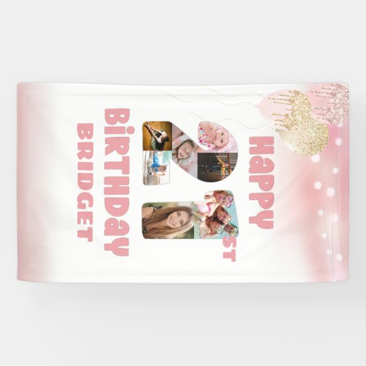 21歳の誕生日7フォトコラージュ番号バラ金ゴールド 横断幕 (横)