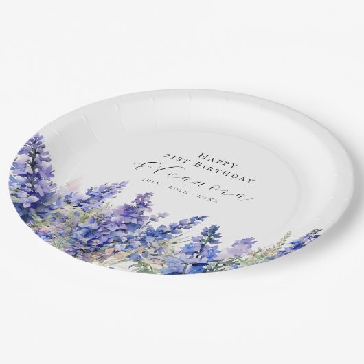 21歳の誕生日7月誕生フラワーラークスパーカスタム ペーパープレート (アングル)