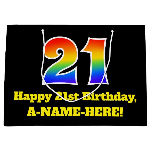 21歳の誕生日～おもしろいカラフル,, 鮮やか, Rainbow 21 ラージペーパーバッグ (正面)