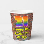 21歳の誕生日：おもしろいグラフィティインスパイアレインボー21 紙コップ (正面)