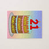 21歳の誕生日:おもしろいケーキとキャンドル+名前をカスタムする ジグソーパズル (横)