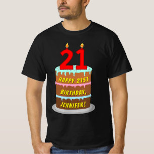 21歳の誕生日 – おもしろいケーキ&ろうそく、名前をカスタムする付き Tシャツ