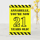 21歳の誕生日：おもしろいステンシルスタイル文字、名前をカスタムする カード (黄色い花)