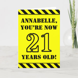 21歳の誕生日：おもしろいステンシルスタイル文字、名前をカスタムする カード