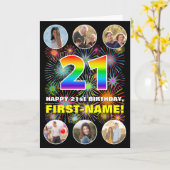 21歳の誕生日:おもしろいレインボー#,名前をカスタムする&写真 カード (黄色い花)