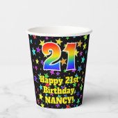 21歳の誕生日:おもしろい星模様と虹21 紙コップ (裏面)