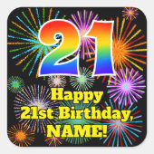 21歳の誕生日:おもしろい花火ルック、虹# 21 スクエアシール (正面)