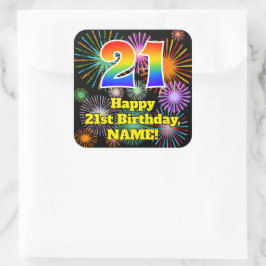 21歳の誕生日：おもしろい花火ルック、虹# 21 スクエアシール