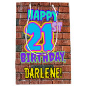 21歳の誕生日：おもしろい、アーバングラフィティインスパイアルック ミディアムペーパーバッグ (正面)