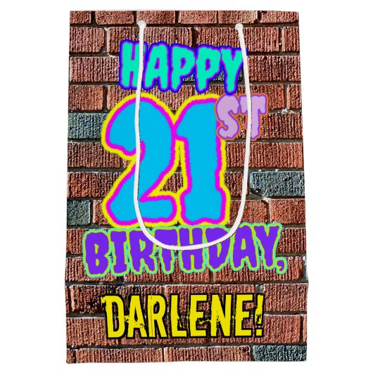 21歳の誕生日：おもしろい、アーバングラフィティインスパイアルック ミディアムペーパーバッグ (裏面)