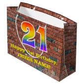 21歳の誕生日：おもしろい、グラフィティインスパイア・レインボーン# 21 ラージペーパーバッグ (裏面アングル)