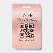 21歳の誕生日 お酒を奢って QRコード ローズゴールド バッジ (裏面)