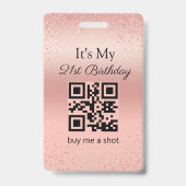 21歳の誕生日 お酒を奢って QRコード ローズゴールド バッジ (正面)