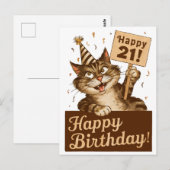 21歳の誕生日 かわいい ユニーク ネコ ヴィンテージ ポストカード (正面/裏面)