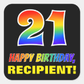 21歳の誕生日:はっきりした,おもしろい,シンプル虹, 21 スクエアシール (正面)