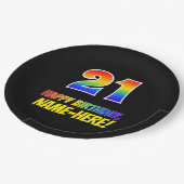 21歳の誕生日:はっきりした,おもしろい,シンプル虹, 21 ペーパープレート (アングル)