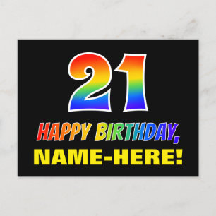 21歳の誕生日:はっきりした,おもしろい,シンプル虹, 21 ポストカード