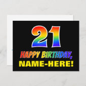 21歳の誕生日:はっきりした,おもしろい,シンプル虹, 21 ポストカード (正面/裏面)