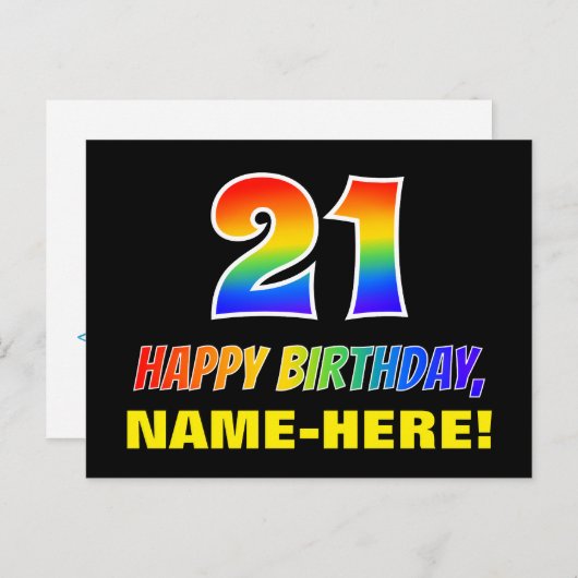 21歳の誕生日:はっきりした,おもしろい,シンプル虹, 21 ポストカード (正面/裏面)