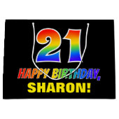 21歳の誕生日：はっきりした,おもしろい,シンプル虹， 21 ラージペーパーバッグ (正面)