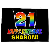 21歳の誕生日：はっきりした,おもしろい,シンプル虹， 21 ラージペーパーバッグ (裏面)