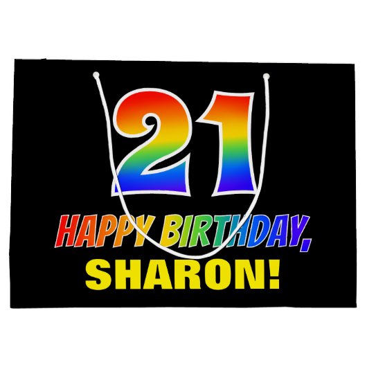 21歳の誕生日：はっきりした,おもしろい,シンプル虹， 21 ラージペーパーバッグ (裏面)