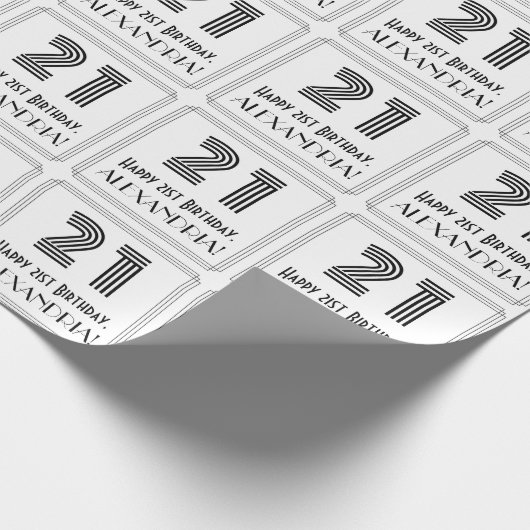 21歳の誕生日:インスパイアアールデコスタイル「21」 +名前 ラッピングペーパー (角)
