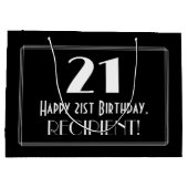 21歳の誕生日：インスパイアアールデコスタイル「21」、名前 ラージペーパーバッグ (裏面)