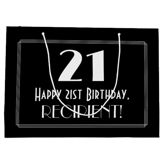 21歳の誕生日：インスパイアアールデコスタイル「21」、名前 ラージペーパーバッグ (裏面)