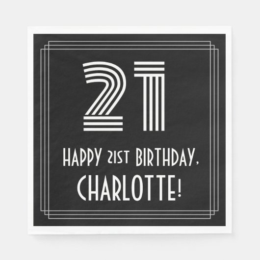 21歳の誕生日:インスパイアアールデコ検索"21" +名前 スタンダードランチョンナプキン (正面)