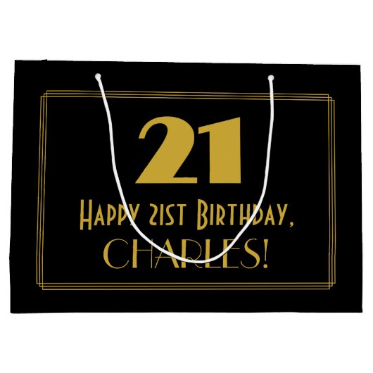 21歳の誕生日 – インスパイアアールデコ「21」の外観と名前 ラージペーパーバッグ (裏面)