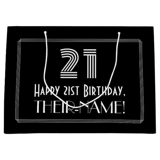21歳の誕生日 – インスパイアアールデコ「21」の外観と名前 ラージペーパーバッグ (正面)