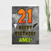 21歳の誕生日：エリーハロウィーンテーマ+名前をカスタムする カード (正面)