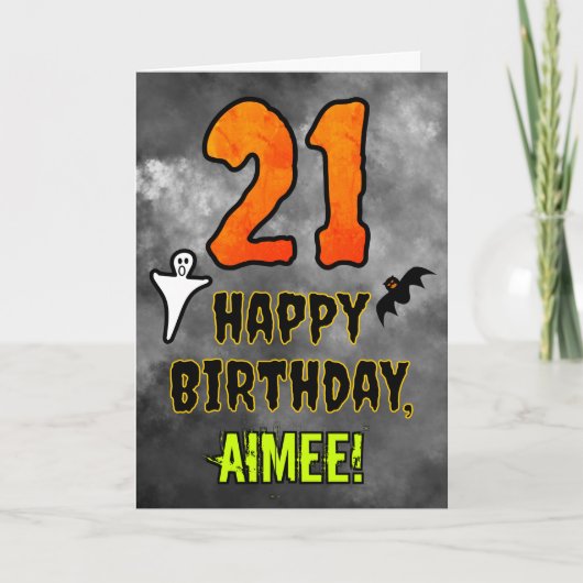 21歳の誕生日:エリーハロウィーンテーマ+名前をカスタムする カード (正面)